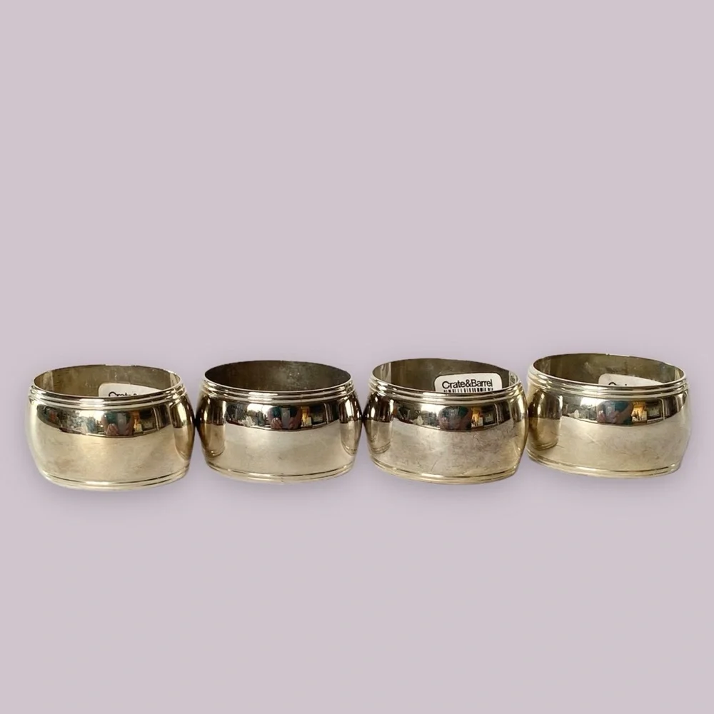 Crate&Barrel Silver Tone Heavy Oval Napkin Rings Set of 4